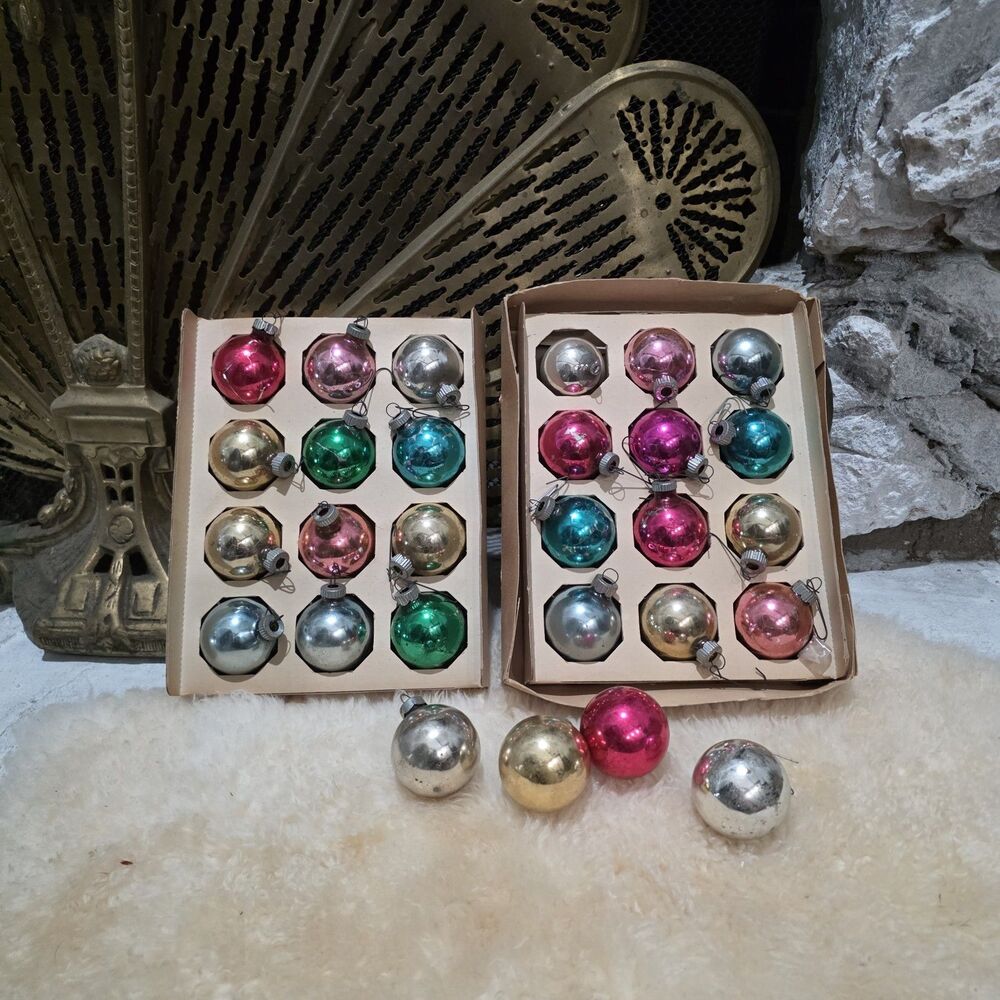 Shiny Brite 2" Round Christmas Multicolor Ornaments Caps Lot Of 28